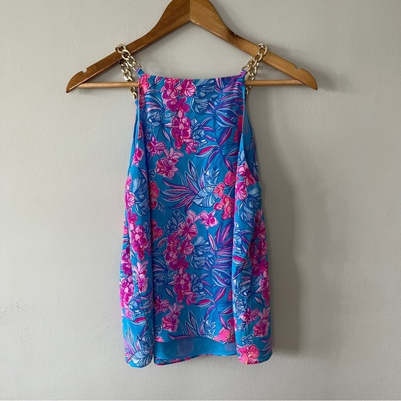 Lilly Pulitzer Joannah Silk Top In Blue Orchid Oasis Size 4 - Picture 5 of 6